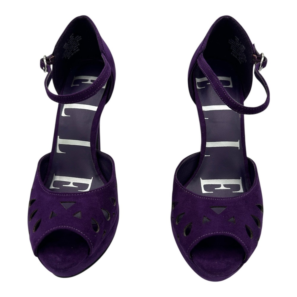 ELLE Women's Purple Suede Peep Toe Platform‎ Stiletto Ankle Strap Heels  Size 7